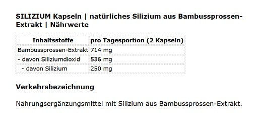 ProFuel Silizium 240 Kapseln - Nährwerte