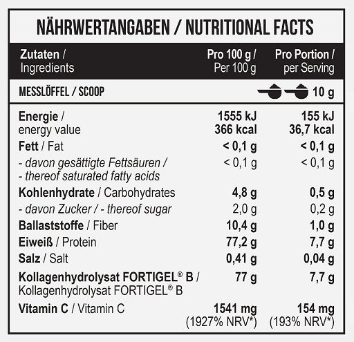MST - Collagen Peptides Fortigel® 300g - Nährwertangaben