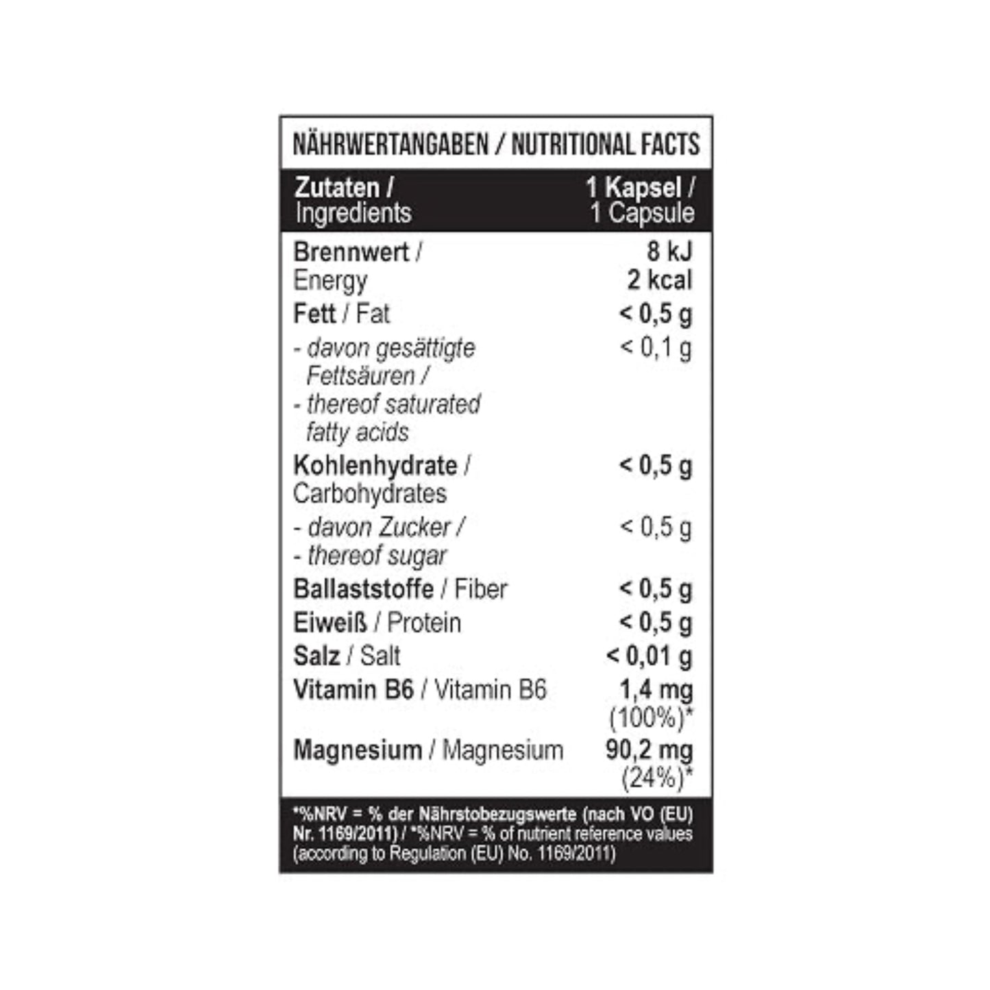 MST - Magnesium Bisglycinat + Chelate 240 Kapseln - Verpackungseinheit Nährwertangaben