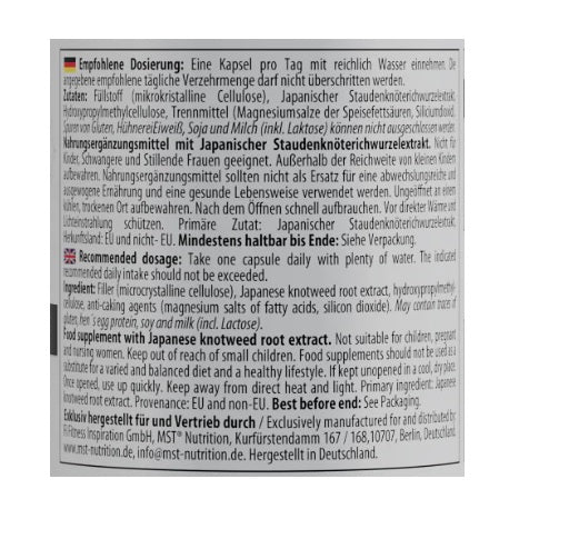 MST - Resveratrol 150mg 60 Kapseln - Dosierung