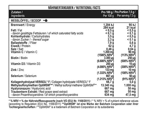 MST - Beauty Fish Collagen Verisol 225g - Inhaltsstoffe u. Nährwertangaben