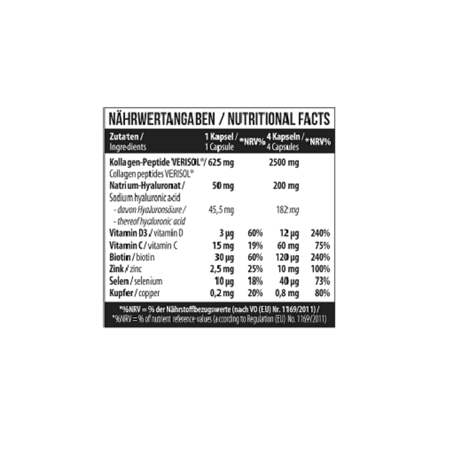 MST - Skin Beauty Formula - 120 Kapseln - Nährwert
