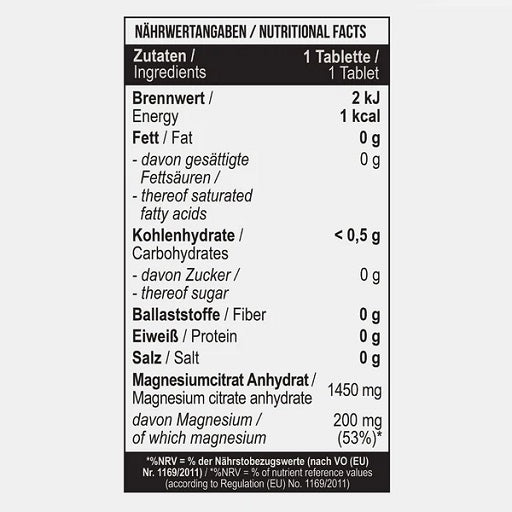 MST - Magnesium Citrat 200mg - 90 Tabletten - Nährwertangaben