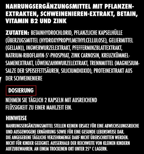 Big Zone Gut+ 60 Kapseln - Dosierung und Zutaten