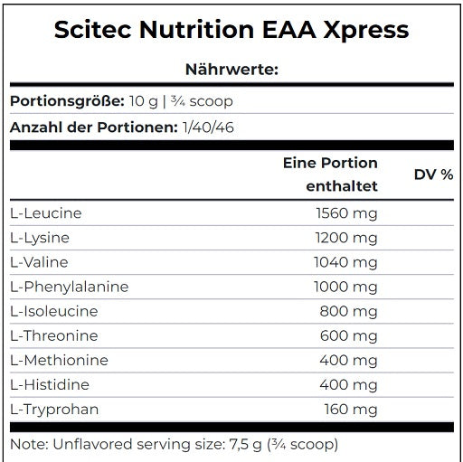 Scitec EAA Xpress 400g - Kiwi-Limette - Nährwertangaben