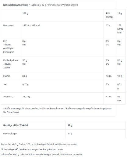 BioTech Marine Collagen 240g - Nährwertangaben