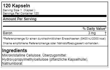 Angaben Nährwert und Inhaltsstoffe von GN BORON HEALTH LINE (120 KAPSELN)