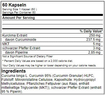 GN Curcumin Plus - 60 Kapsel - Nährwertangaben und Zutaten