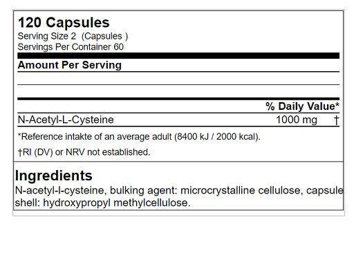 GN N-Acetyl L-Cystein 120 Kapseln - Nährwertangaben