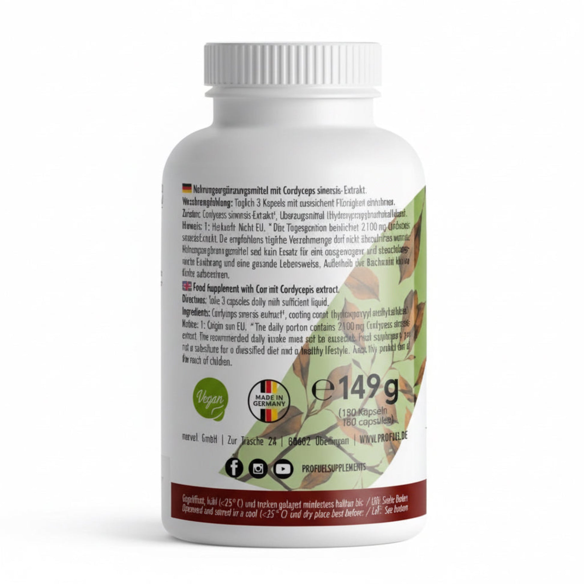 ProFuel CORDYCEPS Vitalpilz 180 Kapseln - Verpackungseinheit Verzehrempfehlung
