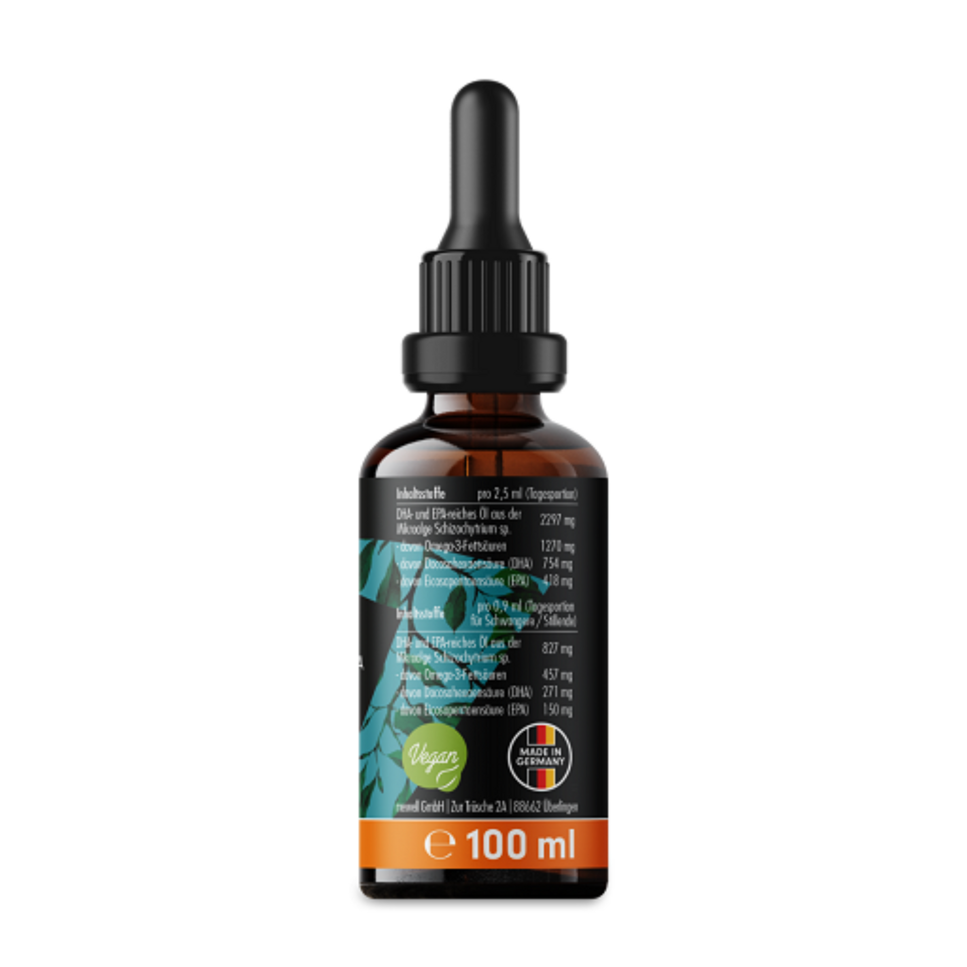 ProFuel Omega 3 Algenöl Tropfen 100ml - Verpackungseinheit Rückseite