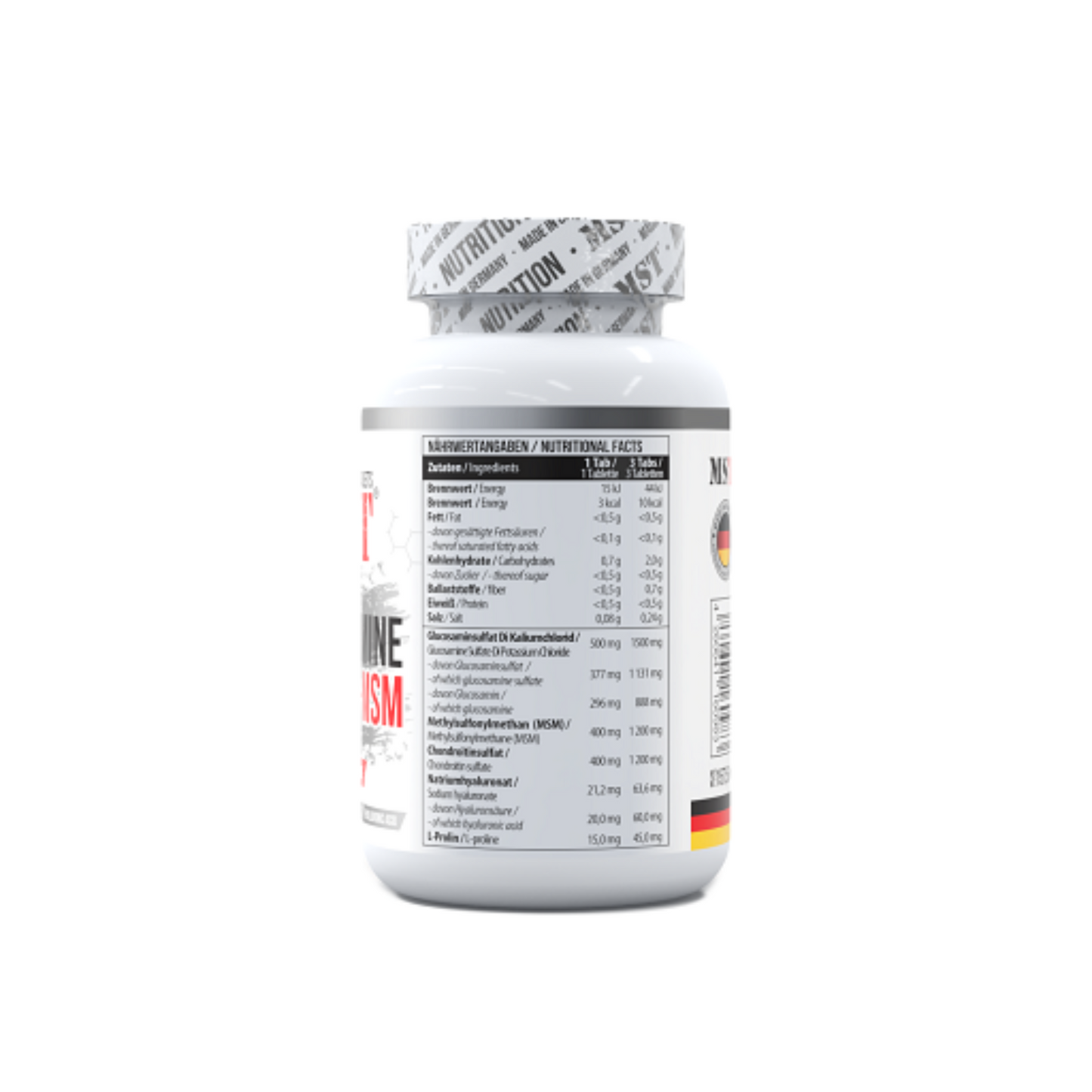 MST - Glucosamine Chondroitine MSM + HYALURON - 90 Tabletten - Verpackungseinheit Nährwertangaben
