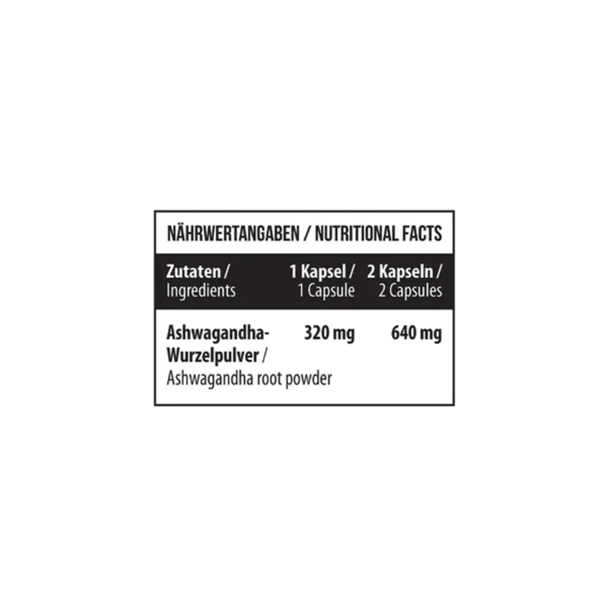 MST - Healthy Ashwaghanda 100 Kapseln - Nährwertangaben