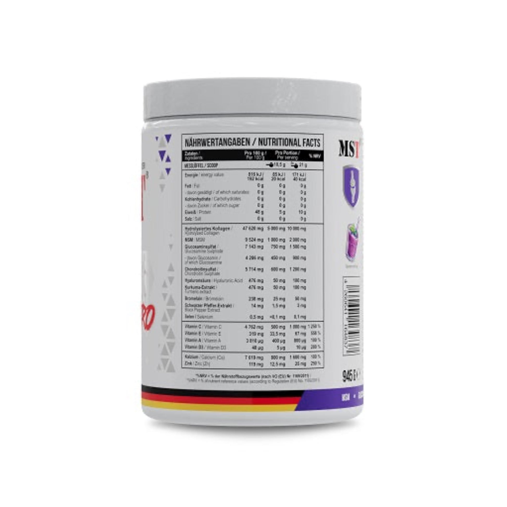 MST - Flex Pro 945g Blackcurrant - Verpackungseinheit Nährwertangaben