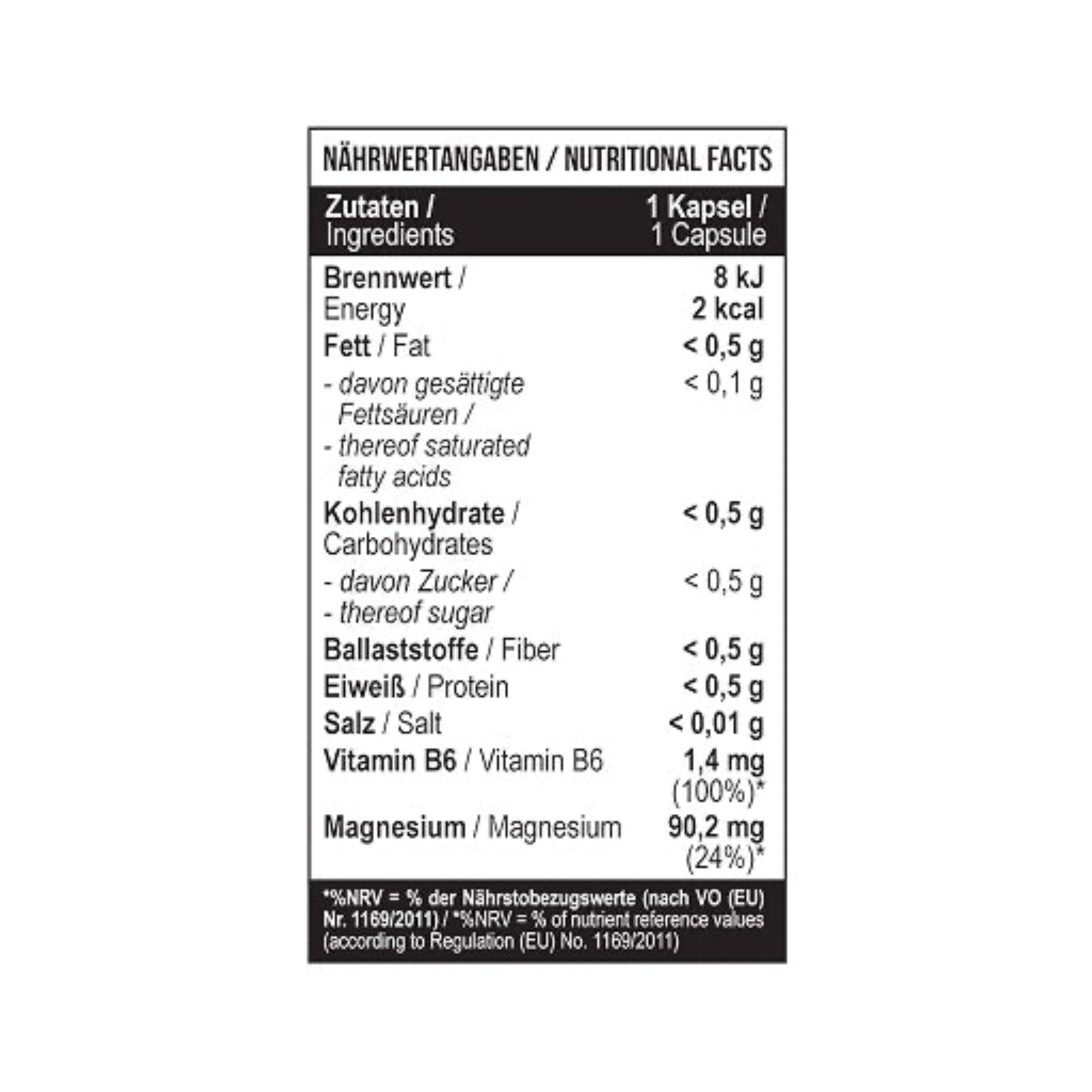 MST - Magnesium Bisglycinat + Chelate 240 Kapseln - Verpackungseinheit Nährwertangaben