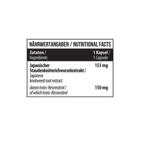 MST - Resveratrol 150mg 60 Kapseln - Nährwertangaben