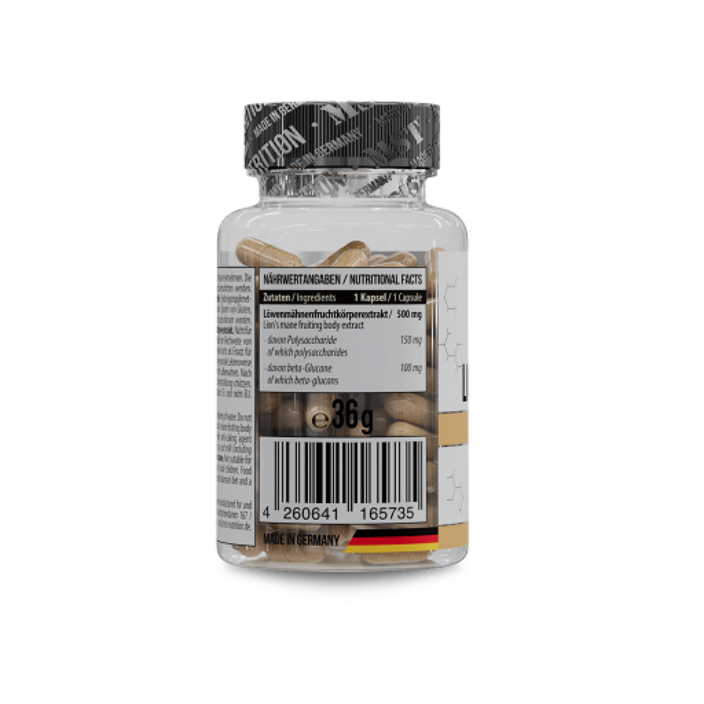 MST - Lion's Mane Mushroom 60 Kapseln - Verpackungseinheit Nährwertangaben