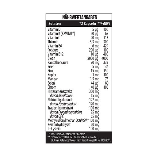 MST - Hair Advanced Formula 60 Kapseln - Nährwertangaben