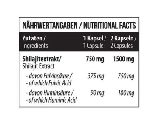 MST - Shilajit 60 Kapseln - Nährwertangaben