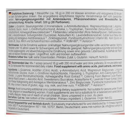 MST - Good Night Sleep Formula 320g - Dosierung