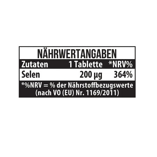 MST - Selen 200mcg 90 Tabletten - Nährwertangaben