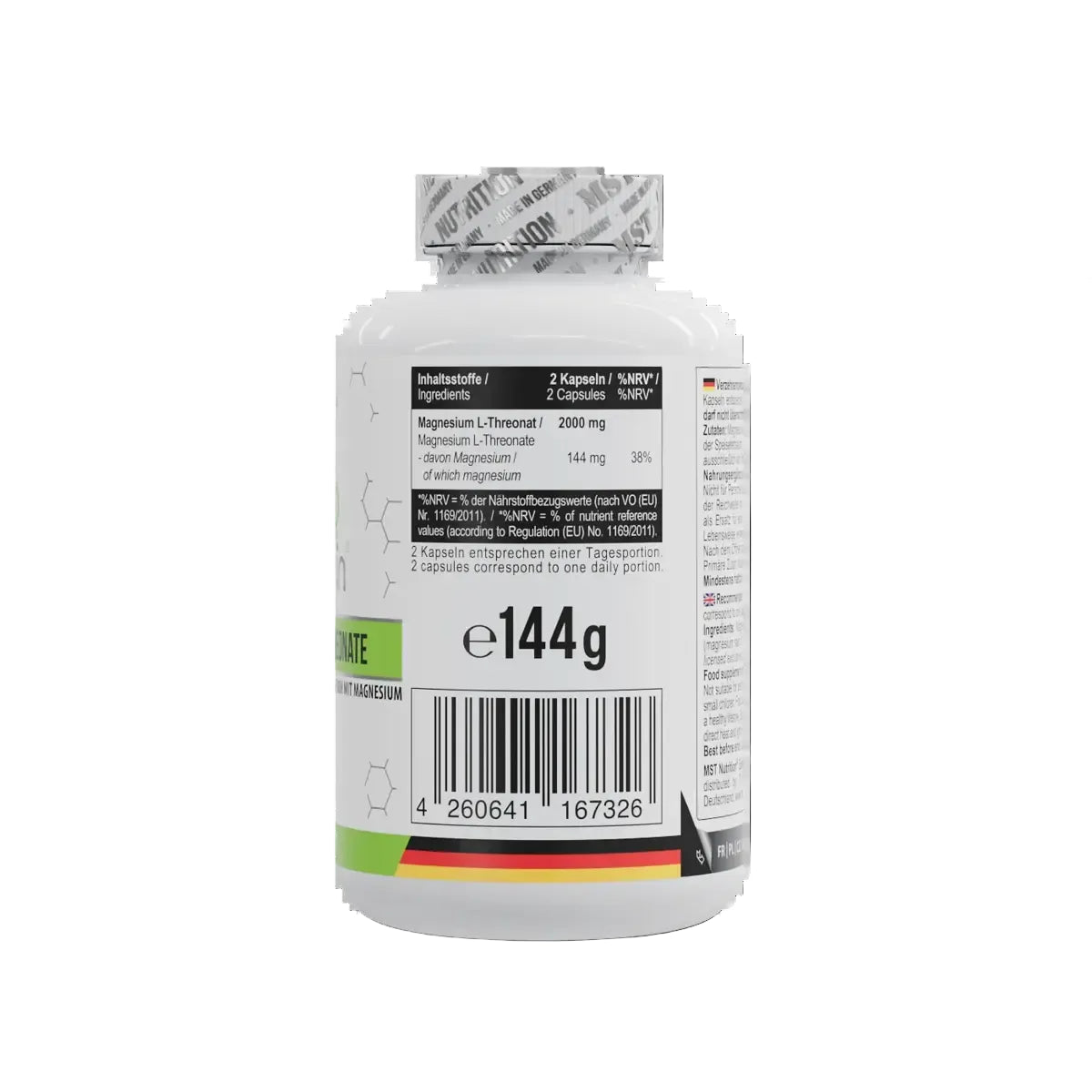 MST - Magnesium L-Threonate Magtein® 1000mg - 120 Kapseln - Inhaltstoffe