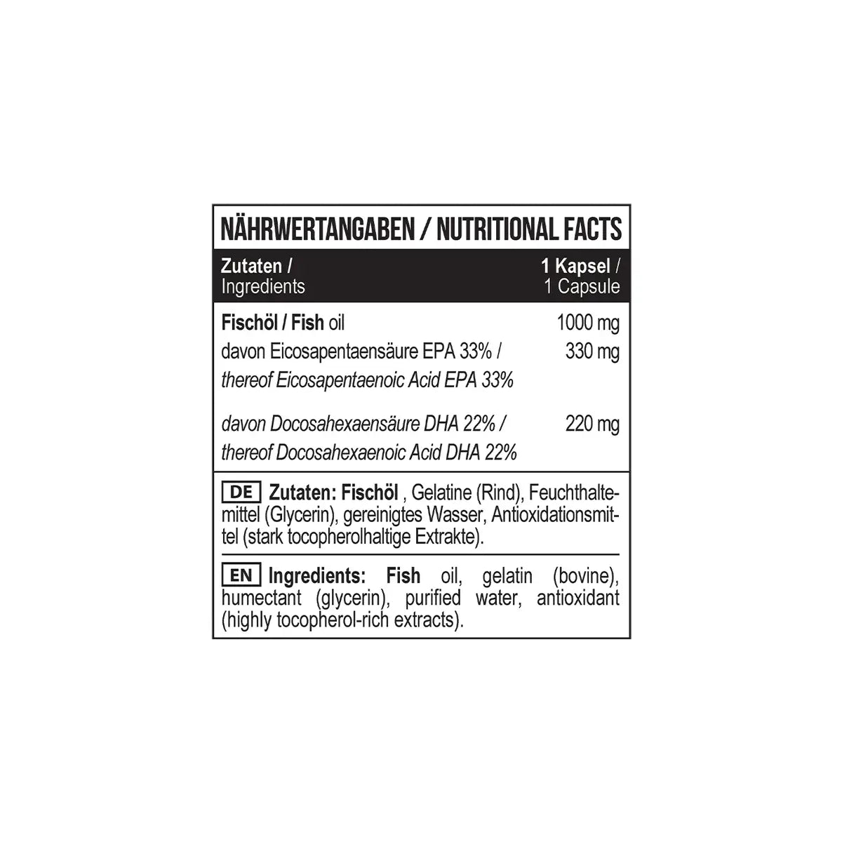 MST - Omega 3 Selected 120 Kapseln - Nährwertangaben