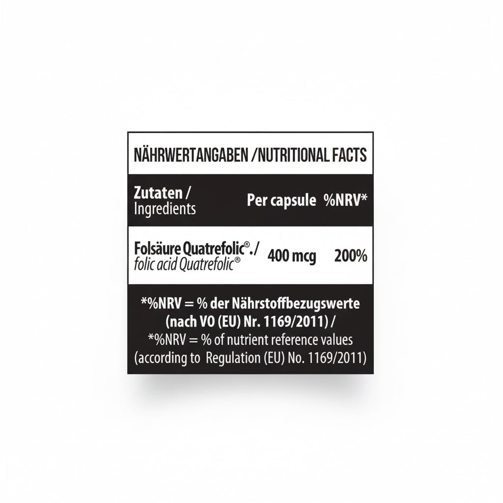 MST - Folate 400 Quatrefolic 90 Kapseln - Nährwertangaben