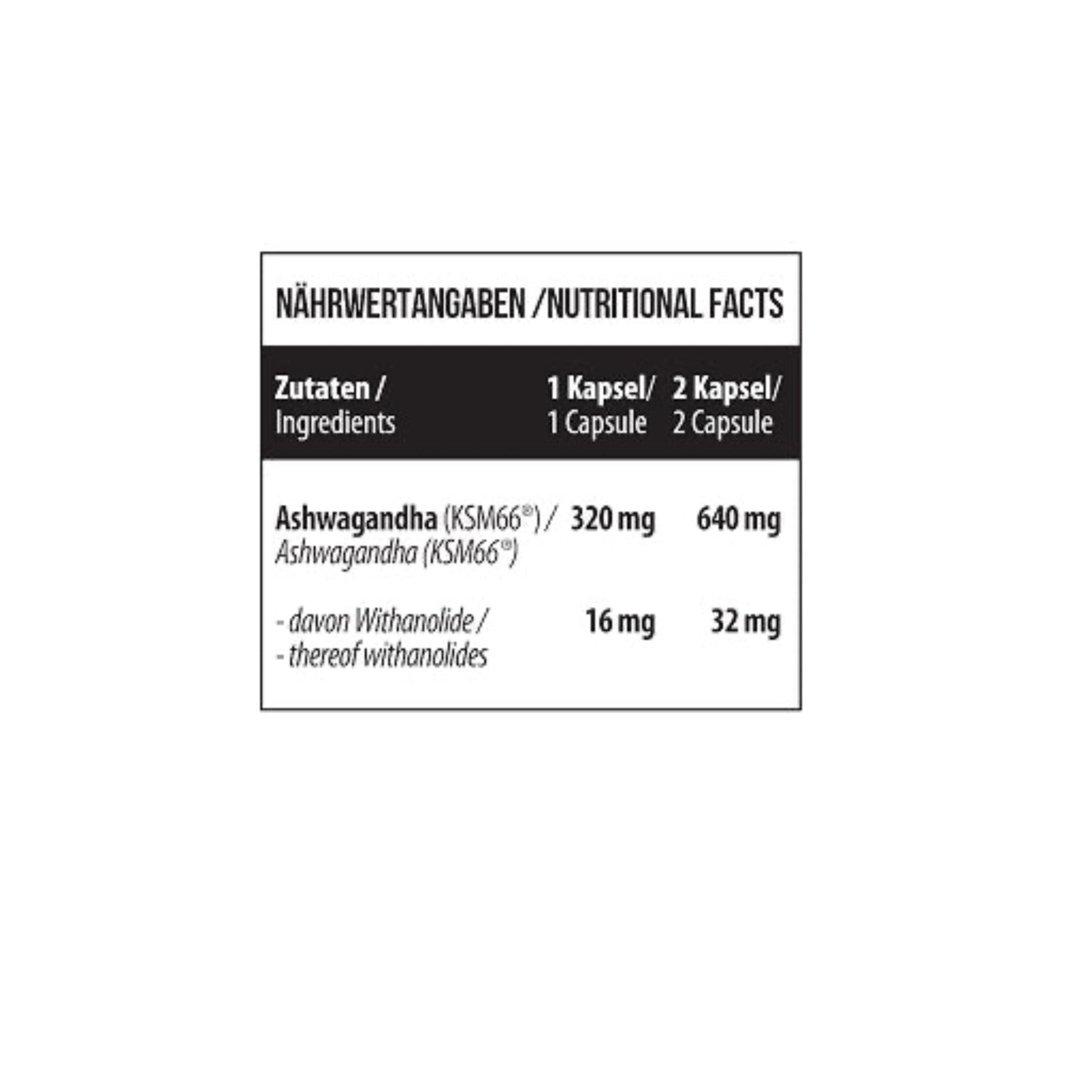 MST - Ashwagandha KSM 66® - 120 Caps - Nährwertangaben