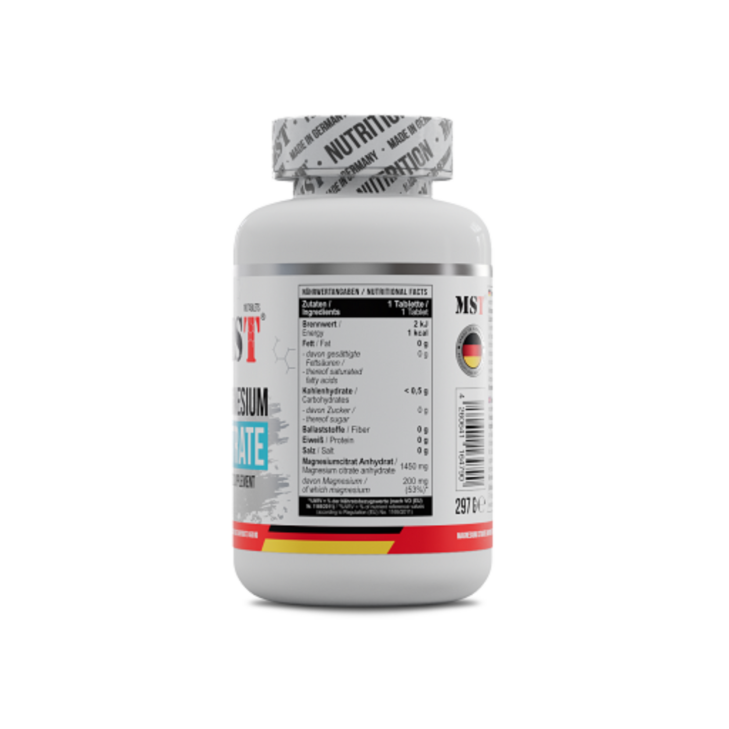 MST - Magnesium Citrat 200mg - 90 Tabletten - Verpackungseinheit Nährwertangabe