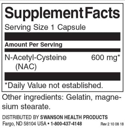 Swanson N-Acetyl Cysteine ( NAC )100 Kapseln - Nährwerte und Zutaten