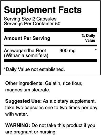 Swanson Ashwagandha 450mg - 100 Kapseln - Nährwertangaben