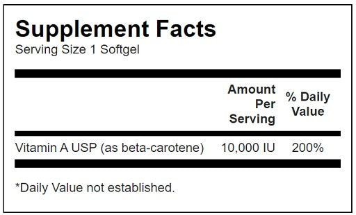 Swanson Beta Carotene 10.000 IU 100 Softgelkapseln - Nährwertangaben