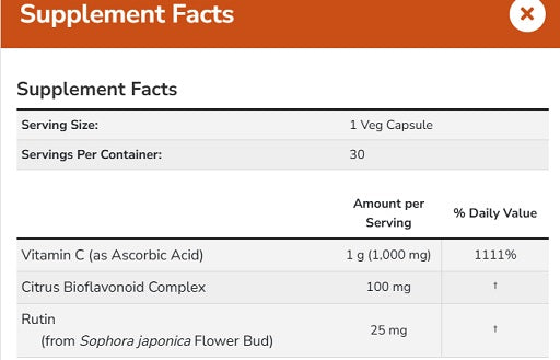 Now Foods Vitamin C-1000 30 Veg Kapseln - Inhaltsstoffe