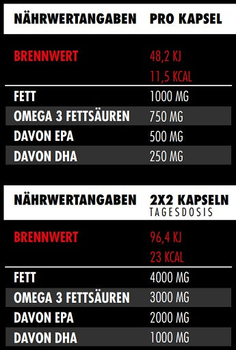 Big Zone Omega 3 Fury Triglyceride 300 Kapseln - Nährwertangaben