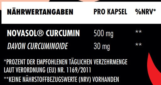 Big Zone NovaSol® Curcumin 90 Liquid Kapseln - Nährwertangaben