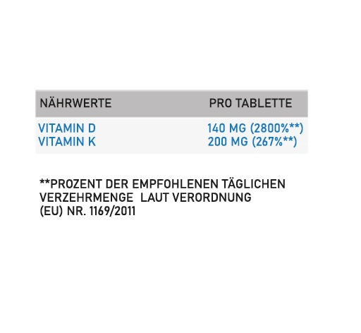 NNT Vitamin D3+K2 5600 IU 60 Tabletten - Nährwertangaben