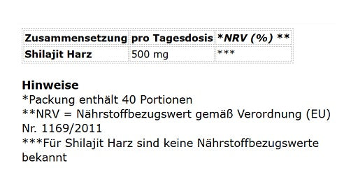 Shilavibe Shilajit 20g - Nährwerte