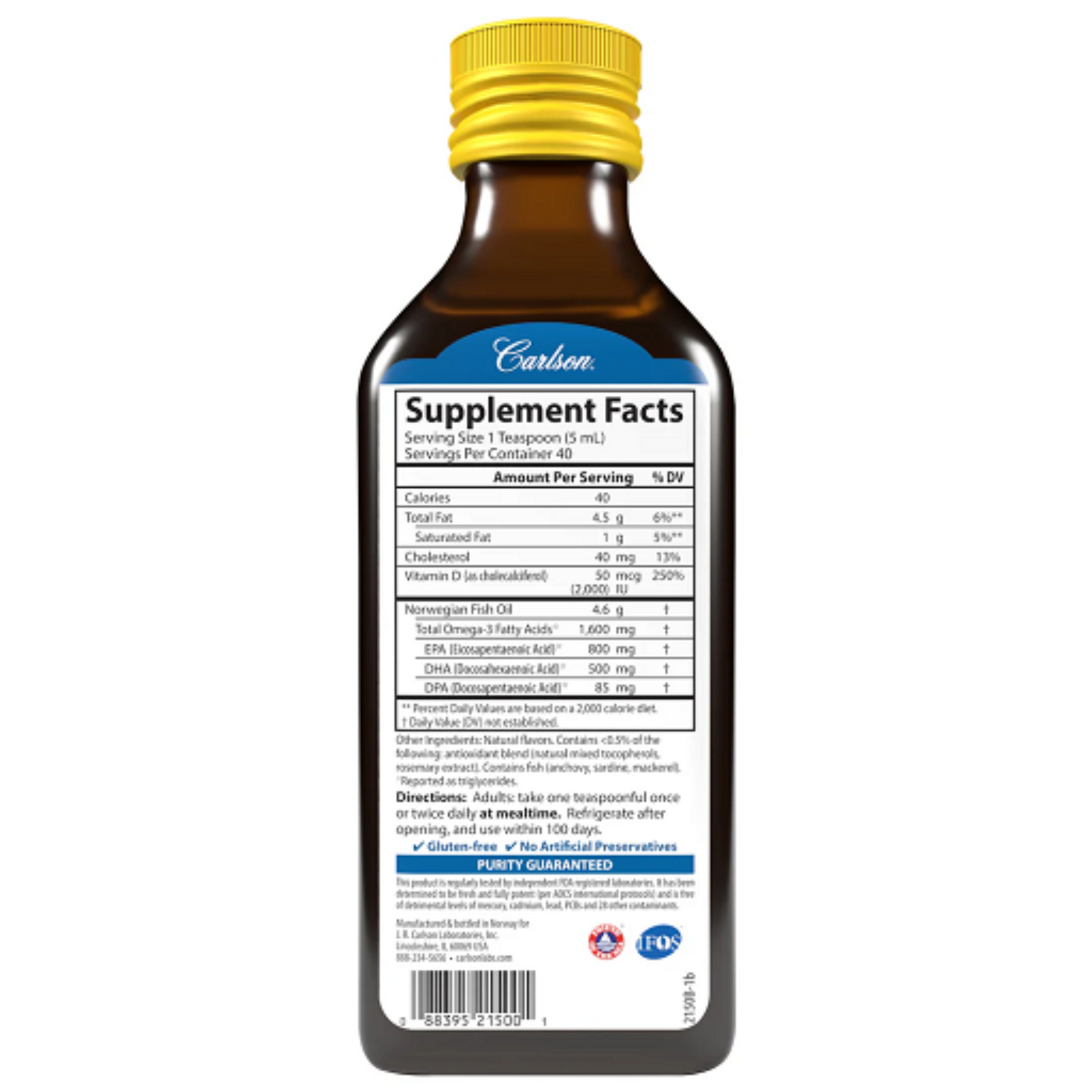 Carlson Labs The Very Finest Fish Oil - 200ml Lemon - Verpackungseinheit Nährwertangaben