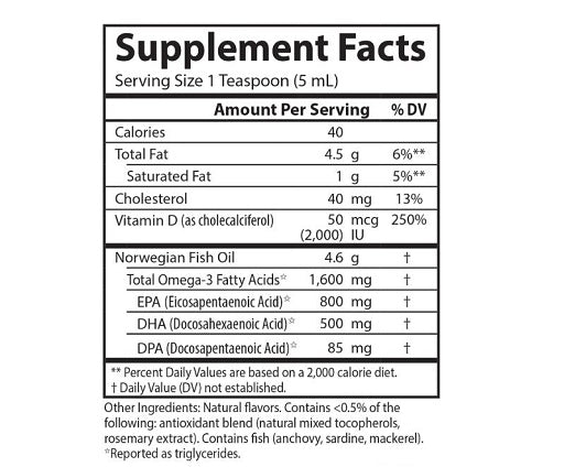 Carlson Labs The Very Finest Fish Oil - 200ml Lemon - Nährwertangaben