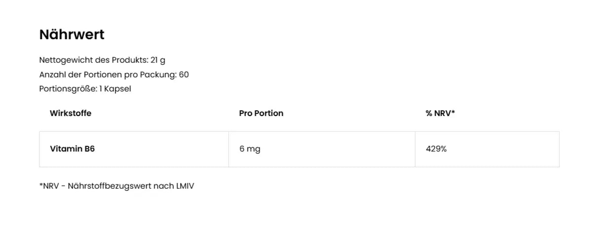 Ostrovit Vitamin B6 P-5-P 60 Kapseln - Nährwert