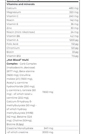 Scitec Hot Blood NO-STIM 375g - Nährwerte 2