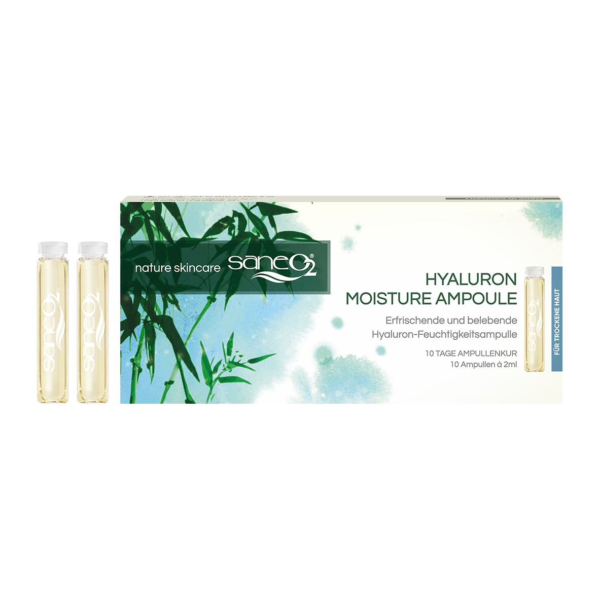 SaneO2 Hyaluron Moisture Ampullen 10 x 2 ml – Intensive Feuchtigkeitspflege mit Hyaluronsäure und Aloe Vera