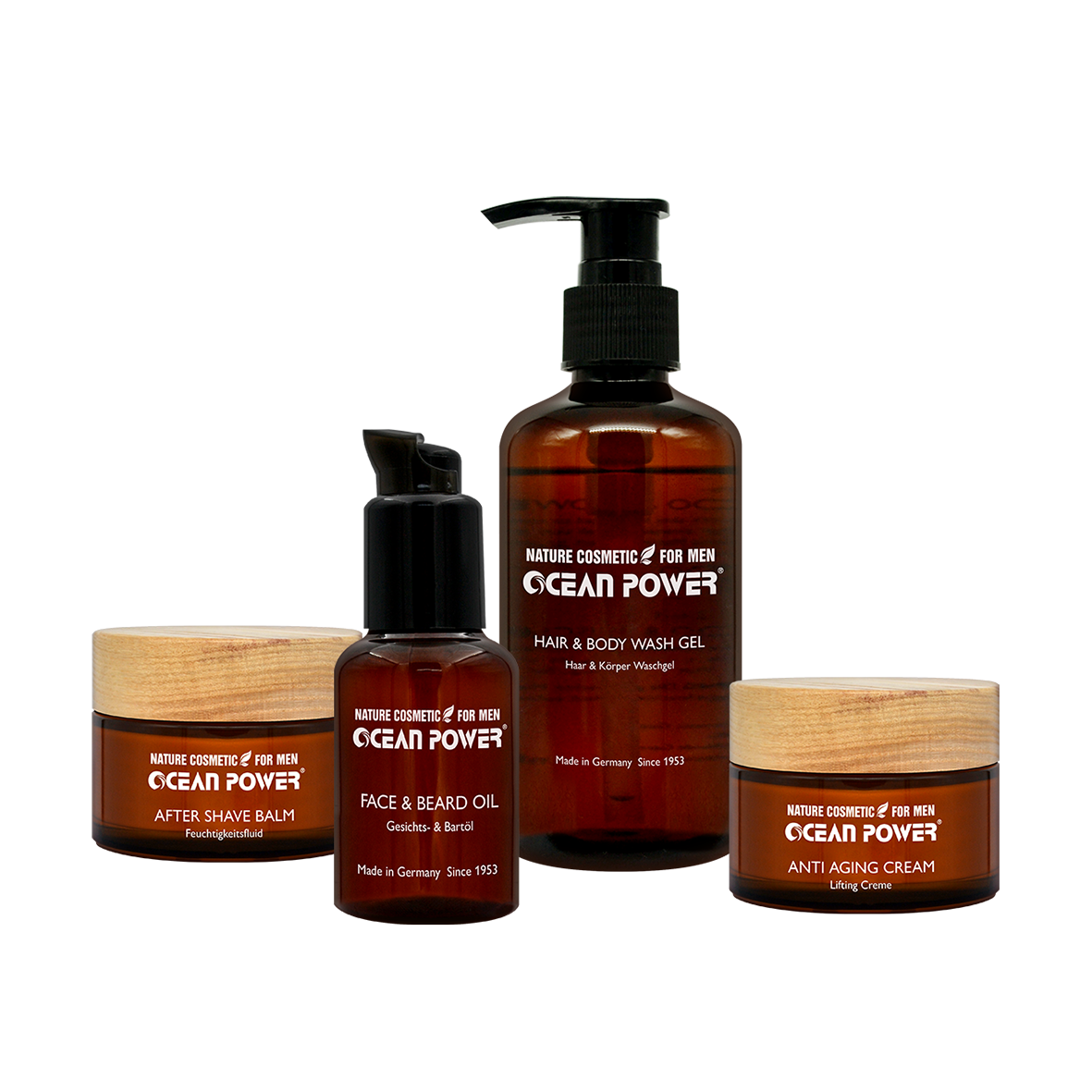 Männerpflege-Set mit Anti Aging Cream, After Shave Balm, Face & Beard Oil und Hair & Body Wash Gel